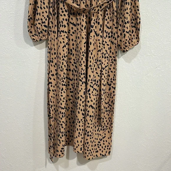 NO BRANCH WOMEN TAN BLACK LEOPARD PRINT MAXI DRESS Sz LG - Picture 4 of 11